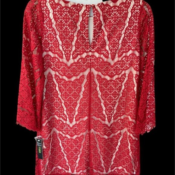 MAIA LADIES DESIGNER RED LACE LINED SCALLOPED EDGE KEYHOLE MINI DRESS NWT 2 - Picture 5 of 9